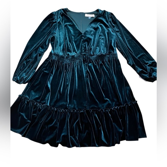 NWT from Taylor green velvet tiered boho dress - Picture 12 of 14